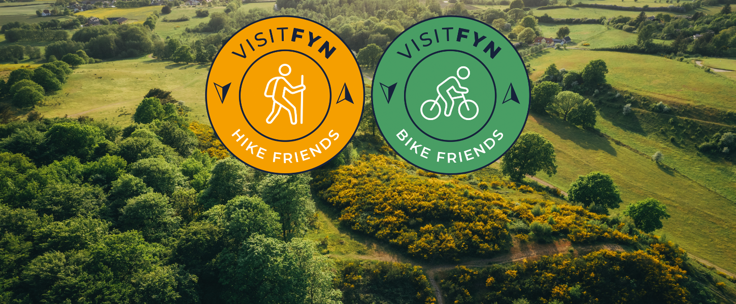 Svanninge Hills with green grass and green trees and graphic logos for the Bike and Hike Friends concept