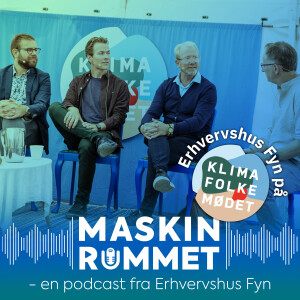 Fire debattører fra Klimafolkemødet pakket ind i Erhvervshus Fyns Maskinrummet-grafik