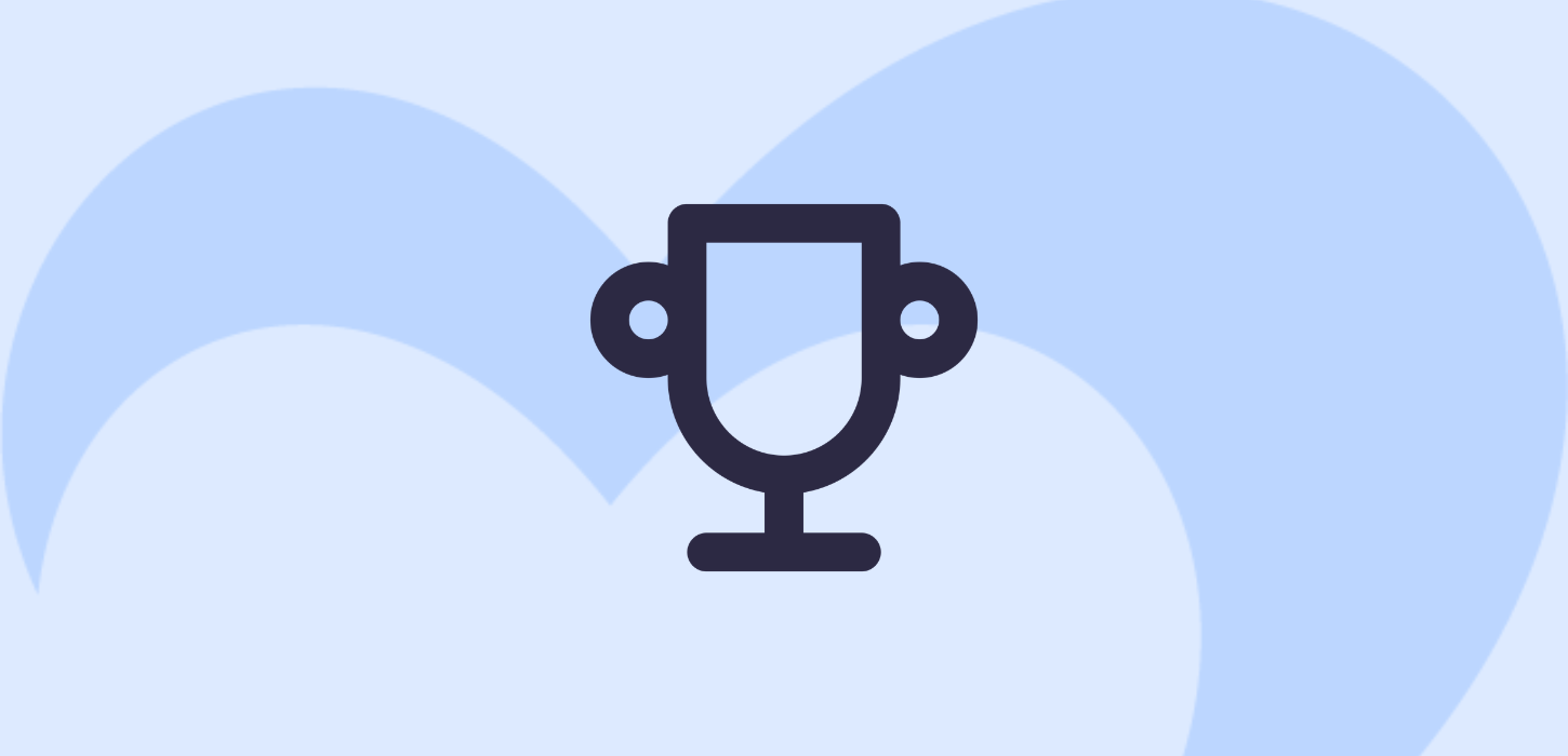 Grafik med ikonet af et trofæ. Baggrunden er blå og man kan se Destination Fyns logo.