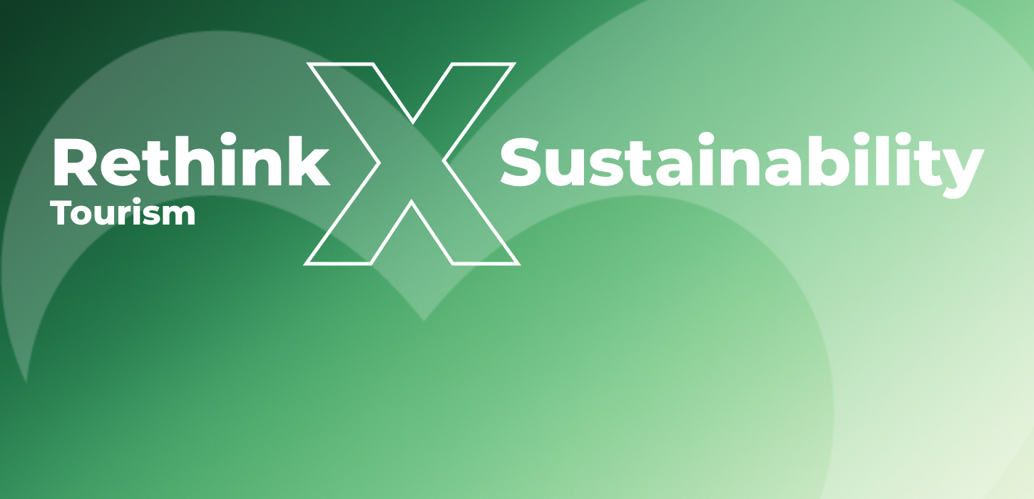 Grafik med teksten Rethink Tourism X Sustainability