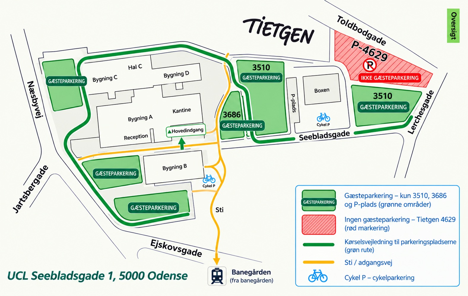 Kort over gæsteparkering på UCL