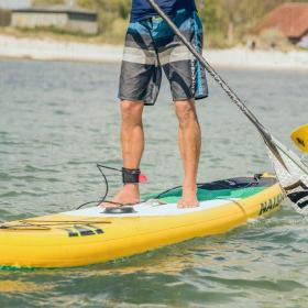 Personer på stand up paddle boards ved siden af hinanden i vandet